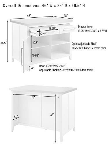 Crosley Furniture Silvia Stainless Steel Top Kitchen Island, Microwave Stand, Coffee Bar, with Shelves, White