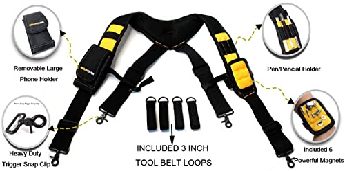 Image of MELOTOUGH Magnetic Tool Belt Suspenders with Magnetic WristBand for Work Belt Padded Suspenders Constrcution