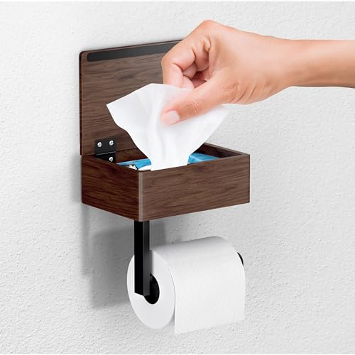 Day Moon Designs Wood Toilet Paper Holder with Shelf - Wipe Holder for Bathroom, Flushable Wipes Dispenser - Toilet Paper and Wipes Holder - Wooden Toilet Paper Holder with Storage, Tampon Holder