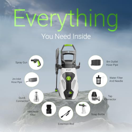 Image of DYLECT Ultra Power Max High Pressure Car Washer Pump, 2000 Watts Motor, 160 Bars Pressure, 7L /Min Flow Rate, 8M Outlet Hose, Upright Design with Wheels for Bike, Home Cleaning, with 10 Accessories