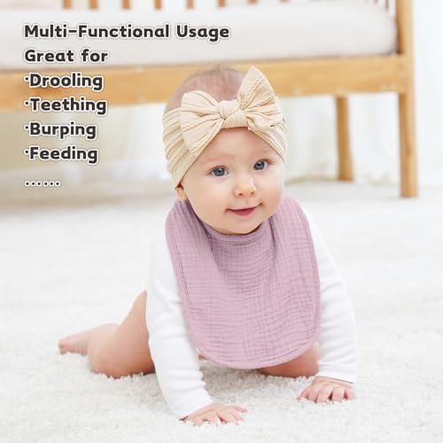 Susurration Muslin Baby Drool Bibs 10Pack Soft Square Adjustable Bandana Bibs for Unisex Baby Girls & Boys (Pink) - 2
