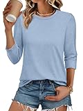ATHMILE Womens 3/4 Sleeve Blouse Summer Tops Fall Shirt Fashion Blouses Beach Vacation Clothes Spring Tunic 2026 Trendy Blue