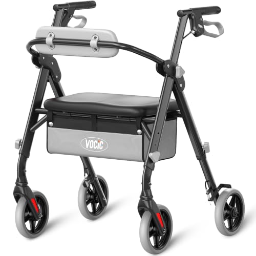 Image of VOCIC Z11 Rollator Walkers for Seniors with Seat, 500 LBS Load, Ultra Wide | High-capacity support, 23 inch wide frame, ergonomic seat, dual brakes, and slim fold for home, shopping & daily walks, Black
