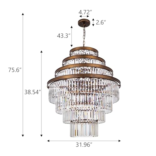 Wellmet Large Crystal Chandelier, Luxury 7-Tier Chandelier, Antique Gold Crystal Pendant Light for Living Room, Dining Room, Porch, Entryway, Hallway, Restaurant, 31''W by Wellmet - Image 2