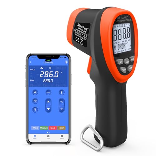 HOLDPEAK Non-Contact Infrared Thermometer with APP, High Temp Laser Temperature Gun (-58°F~2732°F), D:S=30:1, MAX/MIN/AVG/DIF, High/Low Temp Alarm, Backlight for Industrial & Home Use (NOT for Human)