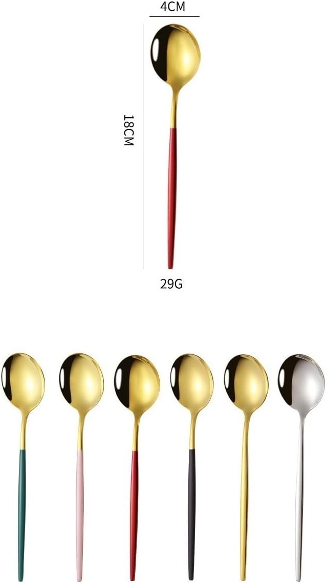 Silverware Flatware Set, 1/4/6/8 Pieces Medium Round Spoon 304 Stainless Steel Spoon Household Creative Dessert Spoon Coffee Spoon Long Handle Stirring Spoon(Pink,8 Pieces)