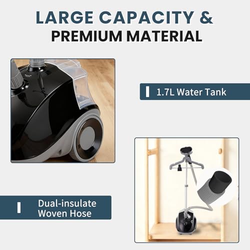 Image of NEWBULIG Garment Steamer for Clothes Standing, 1500W Efficient Clothes Steamer Standing with Wheels, Professional 58OZ Water Tank for Continuous Steaming, Fast Heating Wrinkle Remover