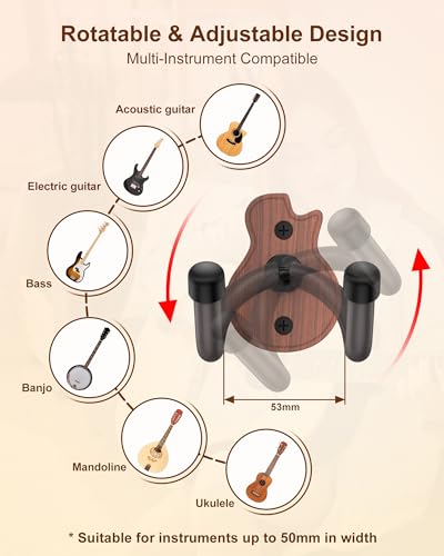 New Bee uchwyt na gitarę ścienną,Metalowy wieszak na gitarę,Uniwersalna podstawa z tworzywa sztucznego Wieszak na gitarę dla mandoliny, Bas, Banjo, 360° Regulowany,Wyświetlacz gitarowy, Akcesoria