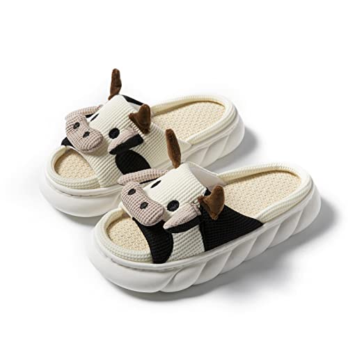 Yoroka Pantuflas de dibujos animados con forma de animal, suela gruesa, suaves, para interiores y exteriores para mujer, vaca, 36/37 EU