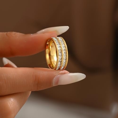 18K Gold Plated Rings Cubic Zirconia Love Ring Stackable Rings for Women Faux Diamond Eternity Bands Wedding Jewelry Size 5-94