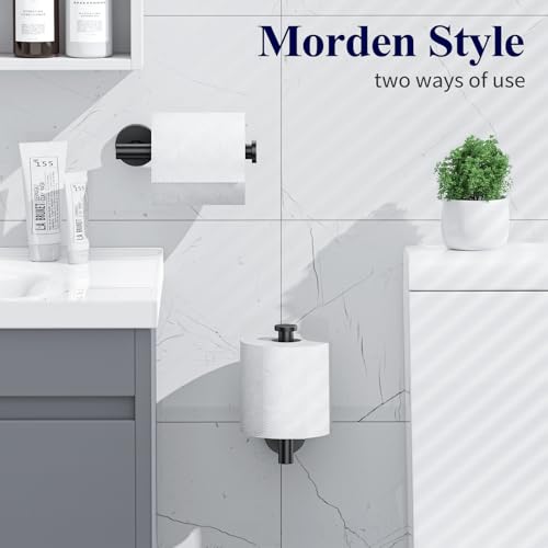 Kitsure Toilet Paper Holder Wall Mount - Sturdy Round Matte Black Toilet Paper Holder for Mega Roll, Premium 304 Stainless Steel Toilet Paper Roll Holder for Bathroom, Washroom, Black - Image 4