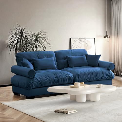 Image of SoarFlash Modern Living Room Velvet Recliner Sofa, Loveseat Sofa for Apartment, Storage Sofa with Solid Wood Frame (93.7inch, Blue)