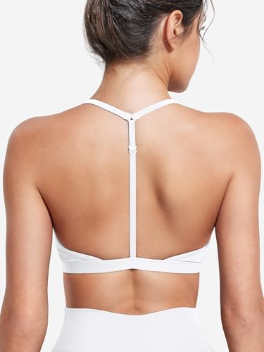 Image of YEOREO CoreFlex Sports Bras for Women Strappy Padded Halter Open Back Light Impact Deep V Neck Yoga Workout Gym Tops