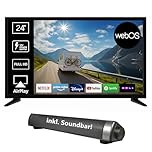 Reflexion LED24iBT Smart-TV 24 Zoll mit Soundbar, Full-HD, WLAN, Bluetooth, HDMI, USB, CI+, 12V-KFZ-Adapter – ideal für Wohnmobile, Wohnwagen, Camper & Boote – inkl. Fernbedienung