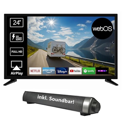 Reflexion LED24iBT Smart-TV 24 Zoll mit Soundbar, Full-HD, WLAN, Bluetooth, HDMI, USB, CI+, 12V-KFZ-Adapter – ideal für Wohnmobile, Wohnwagen, Camper & Boote – inkl. Fernbedienung