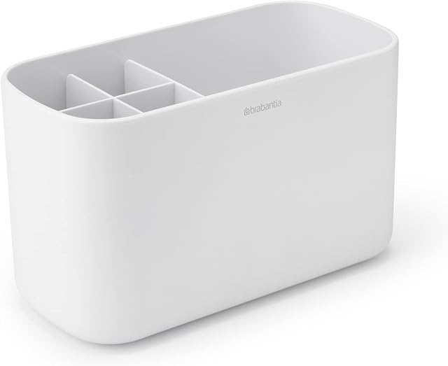 Brabantia Renew Bathroom Caddy (White) - Compartments for Toothbrushes, Toothpaste, Soap etc - Nonslip Base and Drainage Holes