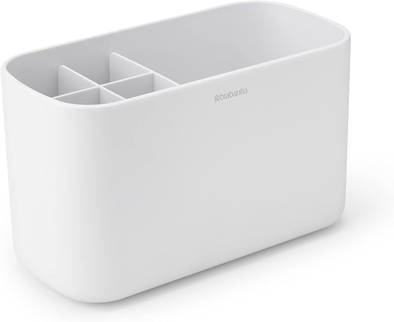 Brabantia ReNew Bathroom Caddy (White) - Compartments for Toothbrushes, Toothpaste, Soap etc - Nonslip Base and Drainage Holes