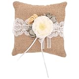 Beavorty Almohada Forma de Lino de Vintage Boda Flores para Anillos con de Encaje, Diseño Rústico Única y Adecuado para Fotografía y Propuestas Nupciales