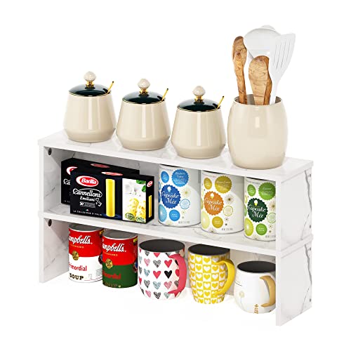 Image of Furinno Helena Kitchen Counter Stackable Organizer Shelf, Set of 2, 23-Inch, Marble White