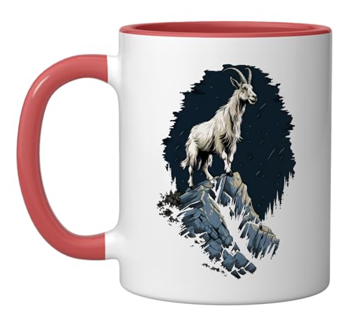 Mountain Goat Climbing Ceramic Mug Red/White