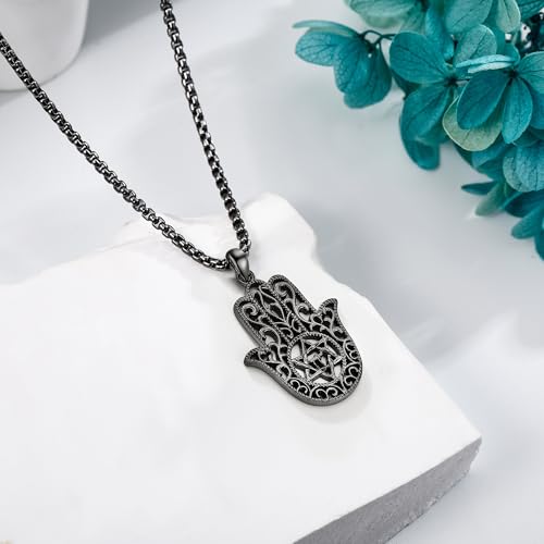 Collier Hamsa pour homme argent Étoile de David pendentif Chai - 3