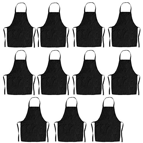 YOHO BUY Total 11 PCS Bib Apron - Unisex Black Apron Bulk with Front Pocket Machine Washable for Kitchen Crafting BBQ Drawing …