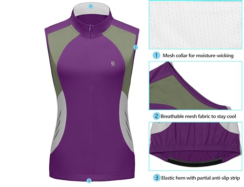 Image of Little Donkey Andy Women's Half Zip Breathable Cycling Vests Reflective Sleeveless Jerseys Shirts Golf 4 Rear Pockets