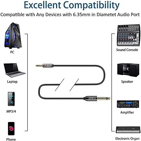 J&D 6.35mm (1/4 inch) TS to 3.5mm (1/8 inch) TRS Cable, Gold-Plated 1/4 inch Male to 3.5mm (1/8 inch) Male Mono Interconnect Heavy Duty Stereo Aux Jack Adapter Cable, 3.3 Feet