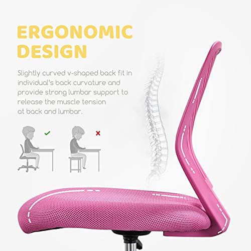 Image of Yaheetech Small Desk Chair, Armless Adjustable Swivel Seat, Rose Red | Padded mesh seat and ventilated resin back, compact armless frame rolls and adjusts for study and small desks, holds 300 lb.