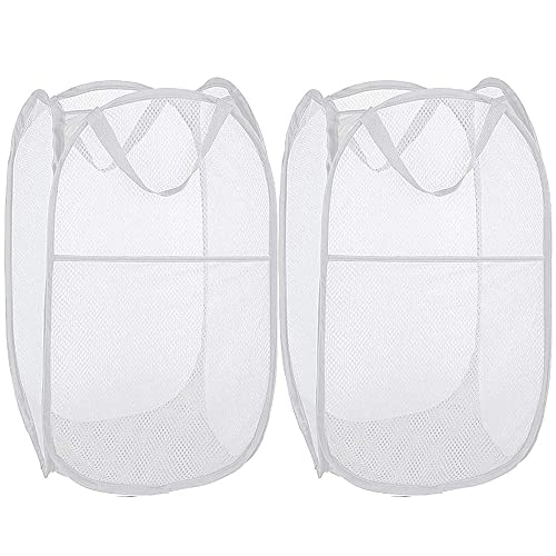 Battoo Deluxe Strong Mesh Pop Up Laundry Hamper Basket With Side Pocket Foldable Hamper For Laundry Room, Bathroom, Kids Room, College Dorm Or Travel White + White #TOP10