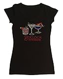 Women's Rhinestone Fitted Tight Snug Shirt It's 5 O'Clock Somewhere (Black Cap Sleeve, 1X)