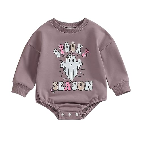 Image of FOCUSNORM Halloween Newborn Baby Girl Outfit Pumpkin Sweatshirt Romper Long Sleeve Onesie Jumpsuit Infant Fall Winter Clothes