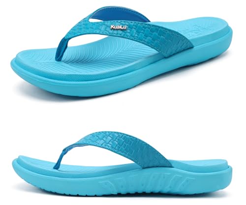 Image of KuaiLu Womens Flip Flops Ladies Yoga Mat Comfortable Walking Thong Sandals with Plantar Fasciitis Arch Support Slip On Indoor Outdoor for Summer, Blue Size 7