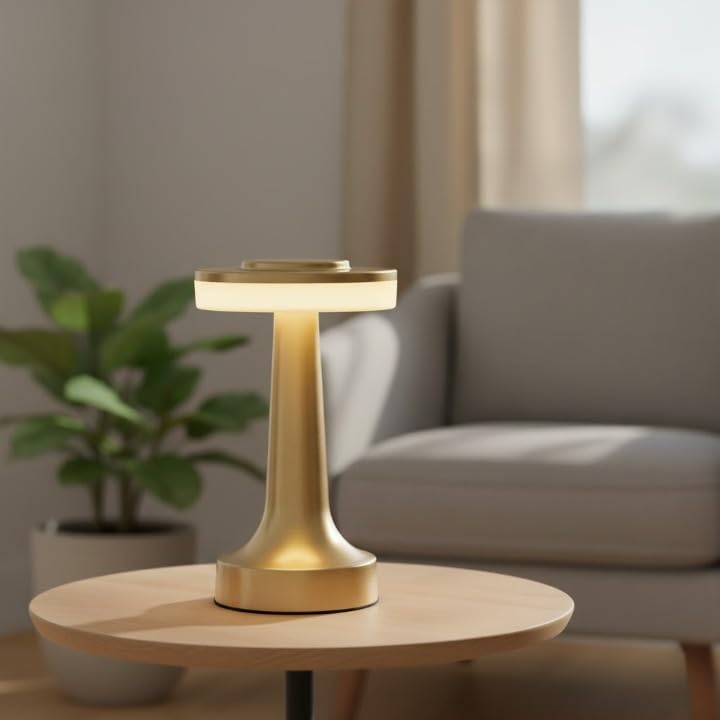 Image of Modern LED Table Lamp, Dimmable Touch Control Bedside Lamp with Warm Light, Rechargeable Wireless Desk Lamp, Minimalist Metal Night Lamp for Bedroom, Living Room, Office Decor, Gold Finish