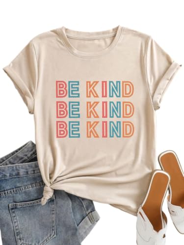 Womens T Shirts Be Kind Shirt Summer Casual Short Sleeve Graphic Tees Funny Inspirational Teacher Tops (Apricot, S)