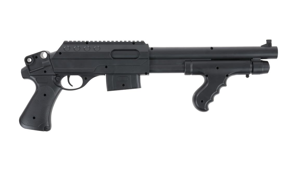 Escopeta táctica de Airsoft de Muelle Marca Saigo Defense, Calibre 6 mm, 150 fps o 0,5 Julios de Potencia, 510 mm de Longitud, de ABS Negro, diseño Compacto, Peso 500 g