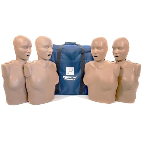 Image of PRESTAN Professional Adult Female Manikin with CPR Feedback, 4-Pack (Dark Skin); Includes 50 Adult Face-Shield /Lung-Bags, Carry Bag and Instructions