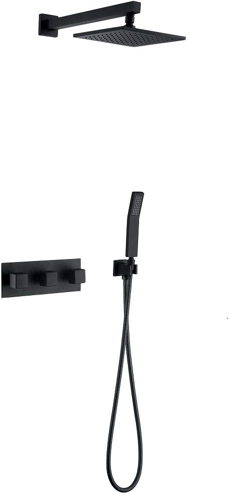 Shower Faucet Fixtures 8 Inch Rain Shower Head and Handheld Shower Spray Black Finishing,Wall Mounted Shower System