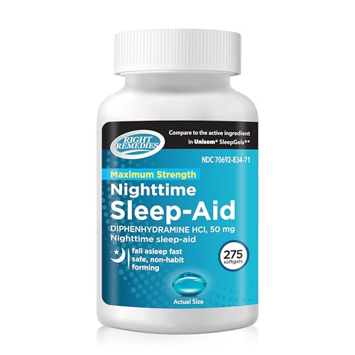 RIGHT REMEDIES Nighttime Sleep Aid Softgels (275 softgels) Diphenhydramine HCI 50 mg Fall Asleep Fast Supports Deeper Restful Sleep