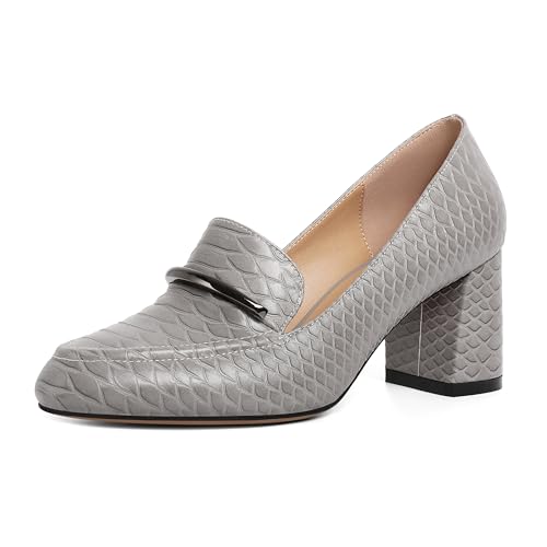 Image of Eldof Women's Pumps Block Heel Round Toe Slip On Chunky Loafer Heel Dress Shoes Pumps for Women 2.5 Inches