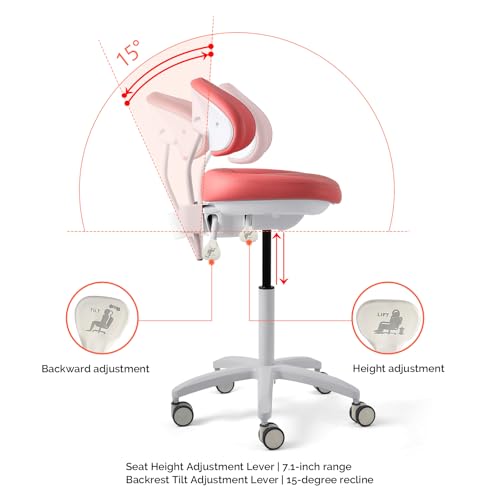 Image of JMU Dental Chair with Back Rest for Medical Clinic Lab, Pink | Adjustable Height Dentist Chair, 350lbs Load Capacity, Microfiber Leather