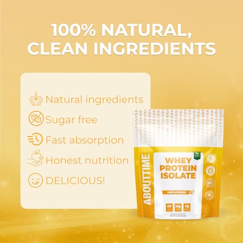 Image of About Time Unflavored Whey Protein Isolate Powder 26g, Natural Ingredients, Non-GMO, Gluten-Free, Lactose-Free, No Artificial Sweeteners, Low Carb, 32 Servings