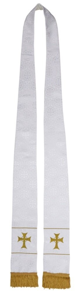 R.J. Toomey White Jacquard Polyester Embroidered Maltese Stole, 110 Inch