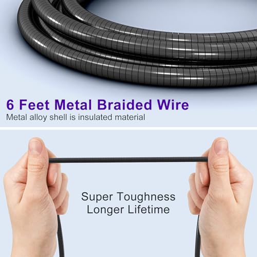 Image of 6FT Chew Proof iPhone Charger Cord - MFi Certified Metal Braided Lightning Cable, Metal Cat & Dog Proof iPhone Charging Cord with 3A Fast Charging for iPhone 14 13 12 11 X XS XR 8 7 6 5