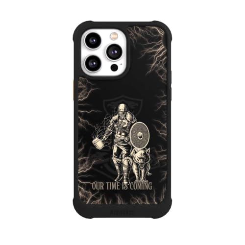 Coque iPhone 14 Pro Max antichoc NIVOmax noire compatible MagSafe avec motif de gravure Viking