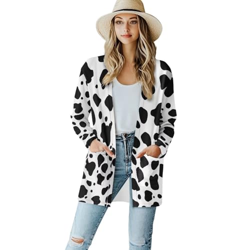 Image of Womens Open Fron Cardigan Sweaters Long Sleeve Oversized Casual Tops Loose Lightweight Daily Coats with Pockets