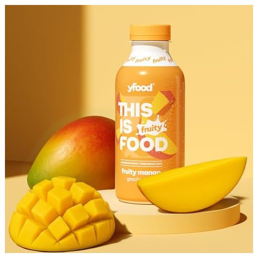 yfood Drink Fruity Mango, Leckere Trinkmahlzeit für unterwegs, THIS IS FOOD Drink, 27g Protein, 26 Vitamine und Mineralstoffe, 12 x 500ml, Geschmack Mango, inkl. 3 € Pfand