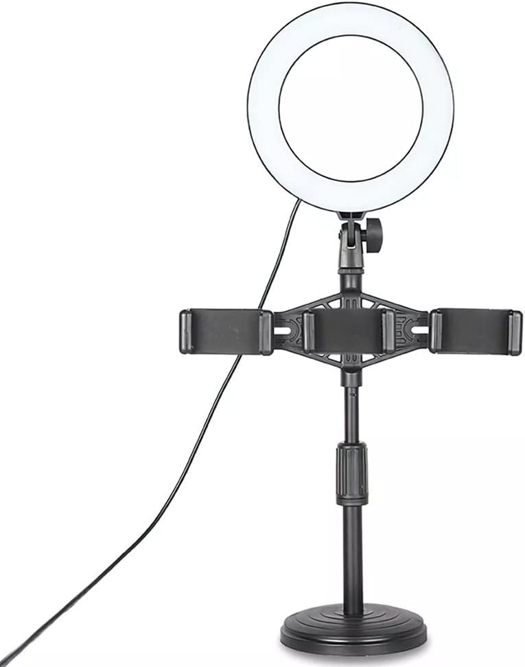 LED Light Desktop Live Light Fill Lamp Dimmable with Phone Holder Tripod 5600K Adjustable for Phone Selfie(Three Phone Holder)