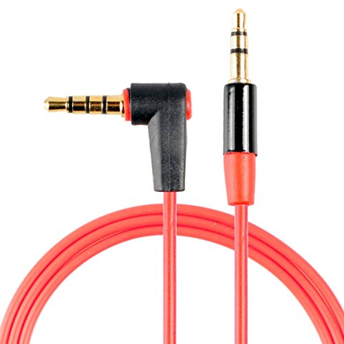 Conwork 2-Pack 3.5mm Audio Extension Cable Male to Male Auxiliary 4-Conductor to 3-Pole TRRS Stereo [Gold Plated Connectors] 90 Degree Right Angle Compatible for iPhone, iPad or Smartphones, 4ft -Red