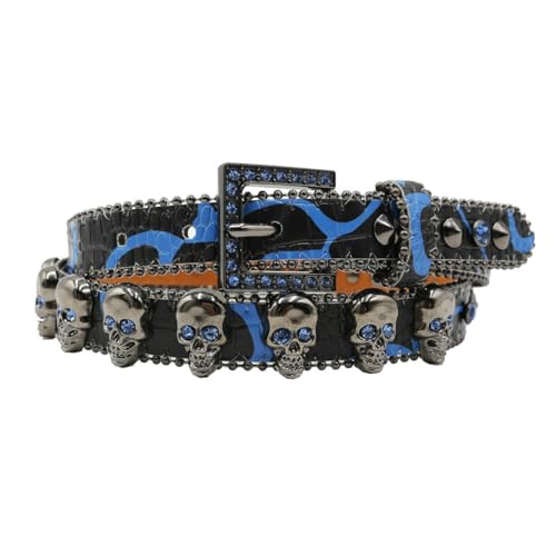 Shining Skull Head Rhinestones Studded Belt For Women & Men, Punk Style Western Leather Belt for Jeans & Pants3